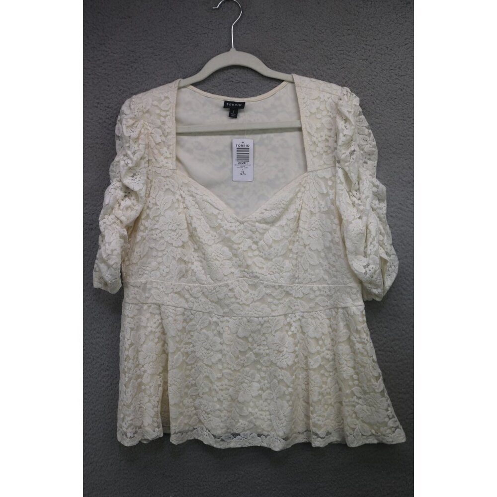 Torrid 3/4 Ruched Allover Sheer Lace Babydoll Tunic-Lined-Size 1X-NWT